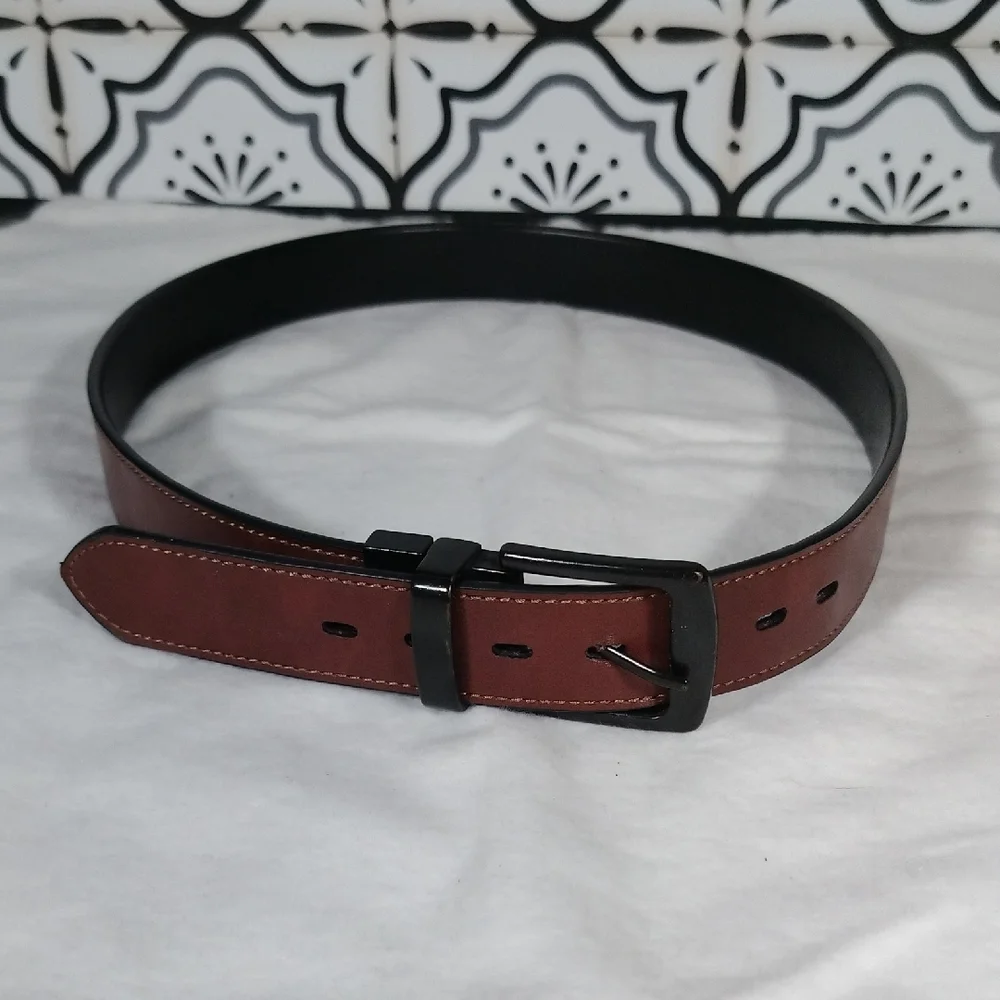 Men's Black And Brown Reversible Leather Belt Size L  30-32